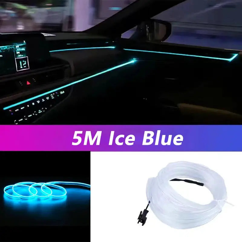 5M Car Interior Neon EL Wire LED Strip Light USB Powered Ambient Decorative Lamp For Auto DIY Party Atmosphere