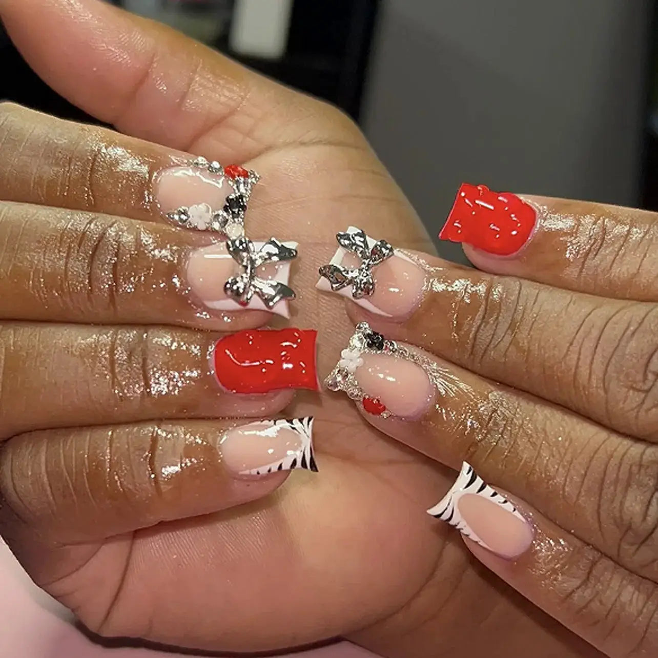 LuxeNail Blush Pink False Nails Bowknot Diamond Pearl Design Press On Nail Tips Harmless Smooth Edge Safe DIY Mani