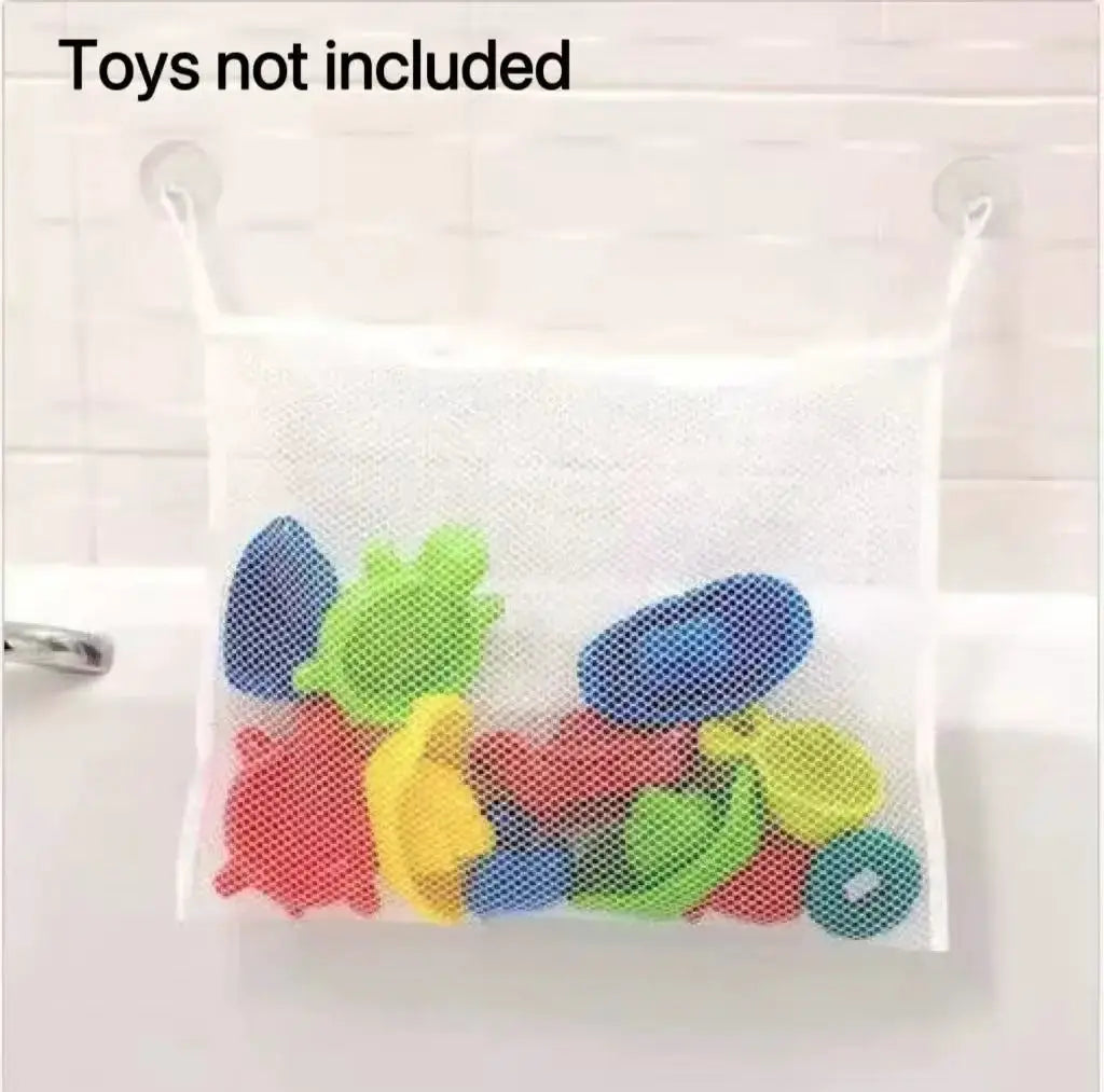 White Baby Bath Toys Storage Mesh Bag With Strong Suction Cups For Kids Toddlers Bathroom Organizer