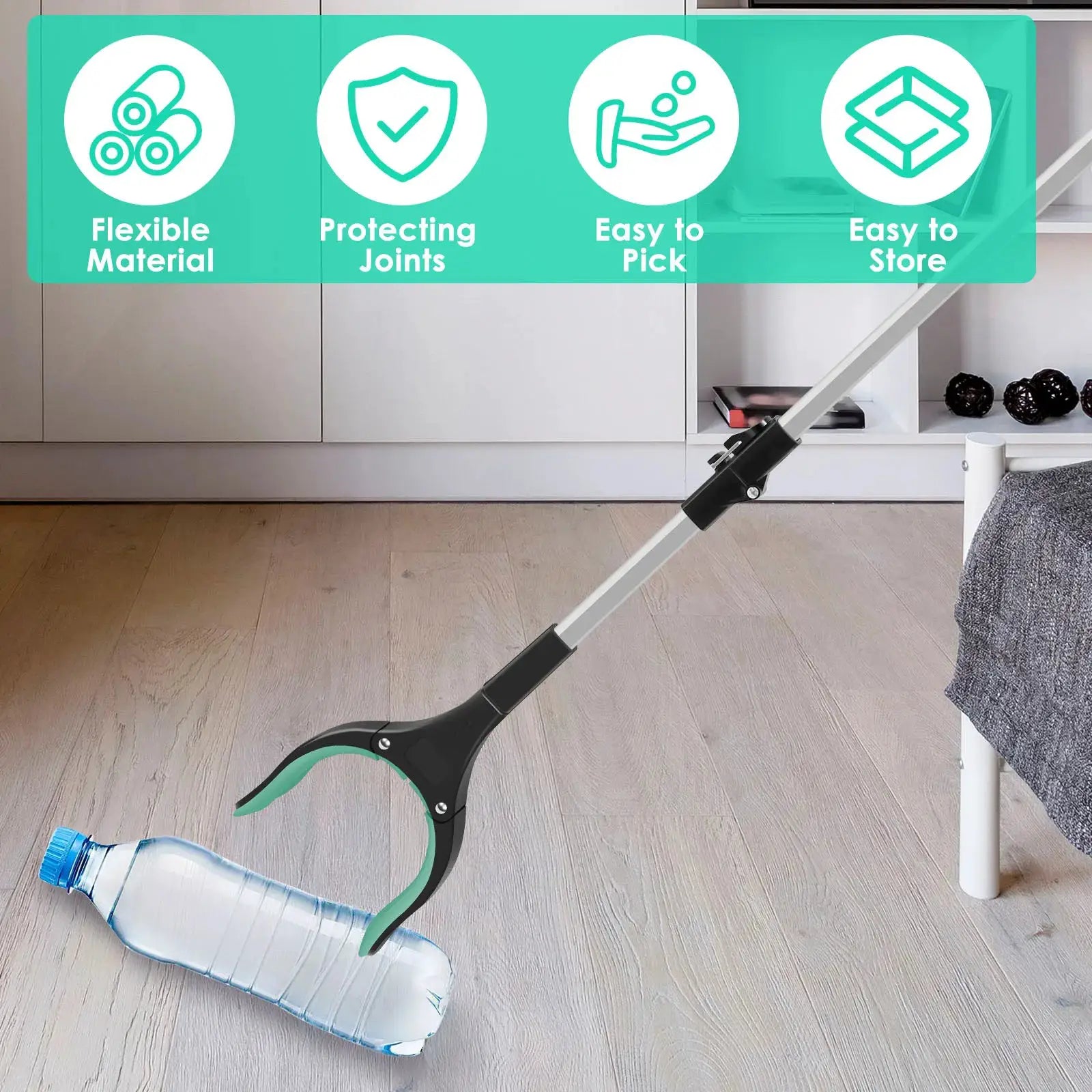 Simples Market foldable gripper extender litter picker with non-slip jaw, green and black