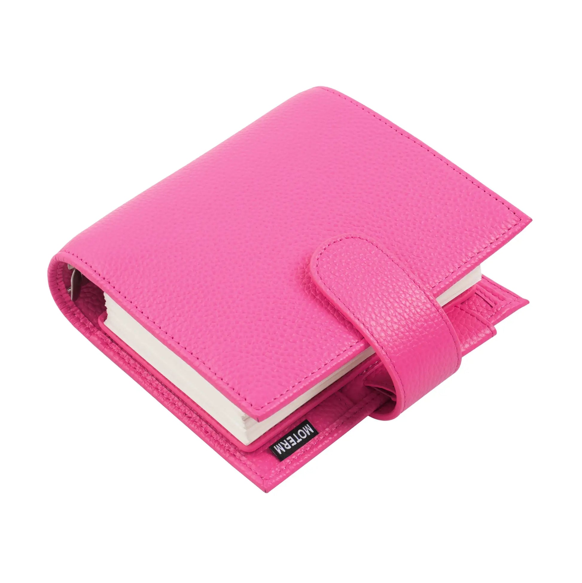 Moterm Luxe 2.0 pocket-size planner in pink pebble-grain leather with strap and 30mm ring binder
