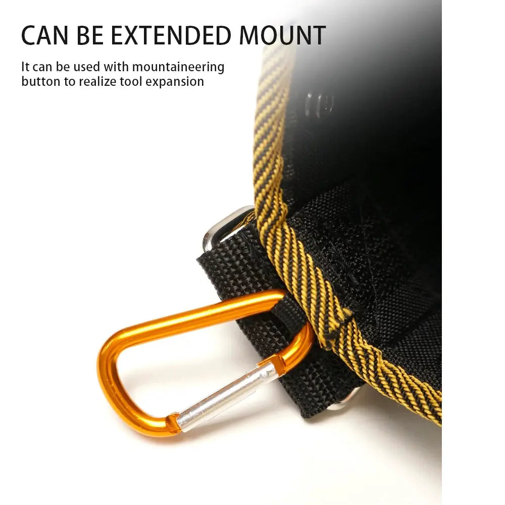 Tool bag by Simples Market in black 1680D fabric with orange carabiner clip for quick hanging