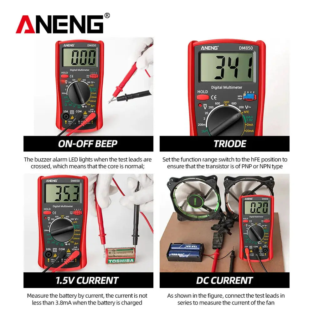 ANENG DM850 Digital Multimeter 1999 Counts Auto Range AC DC Voltage Ohm Current Ammeter Tester Tool