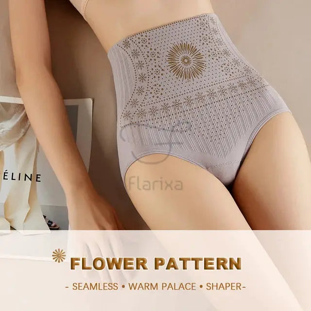 Flarixa high-waist seamless shaping briefs in lavender with flower pattern.