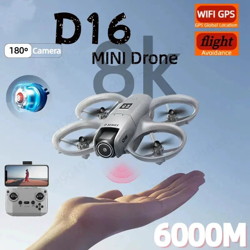 D16 Mini Drone 180 Degree 8K Dual Camera Quadcopter With Five Sided Obstacle Avoidance for Aerial Photography