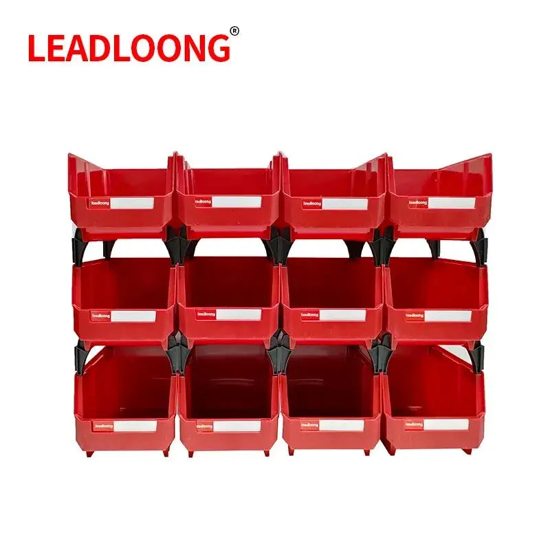 LEADLOONG V2 12-pack red part-bin organizer with 8x5x4in compartments for desk and car storage