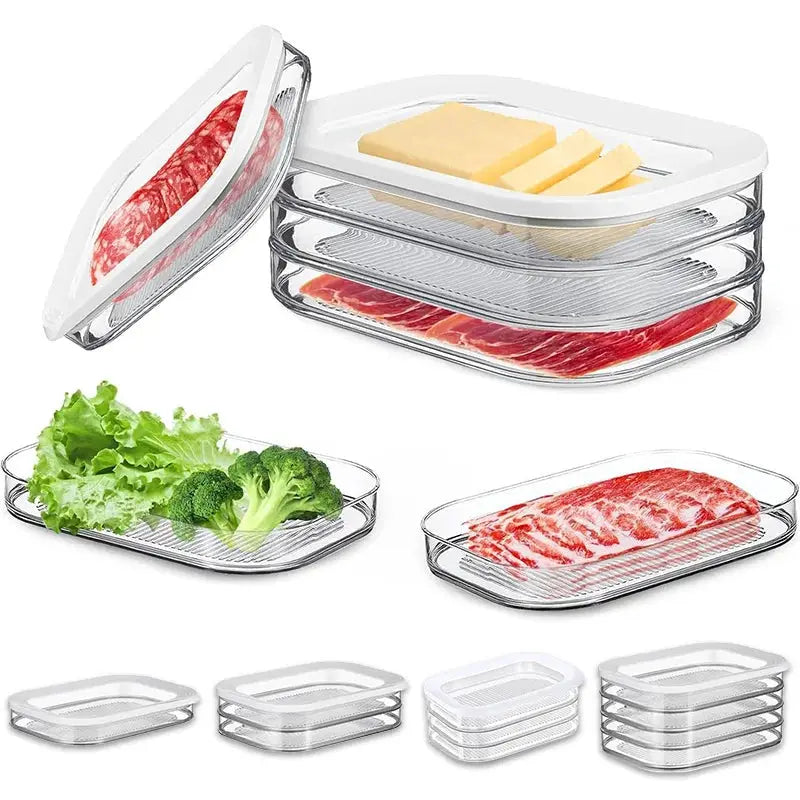 Stackable Meat Storage Container for Fridge with Clear Lid for Deli Meat Bacon Cheese and Meal Prep
