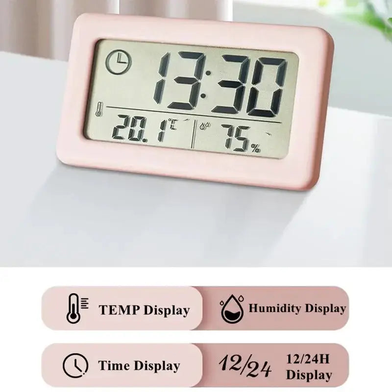 Mini Digital Clock With Temperature And Humidity Display Battery Powered Thermometer Hygrometer 12 24H