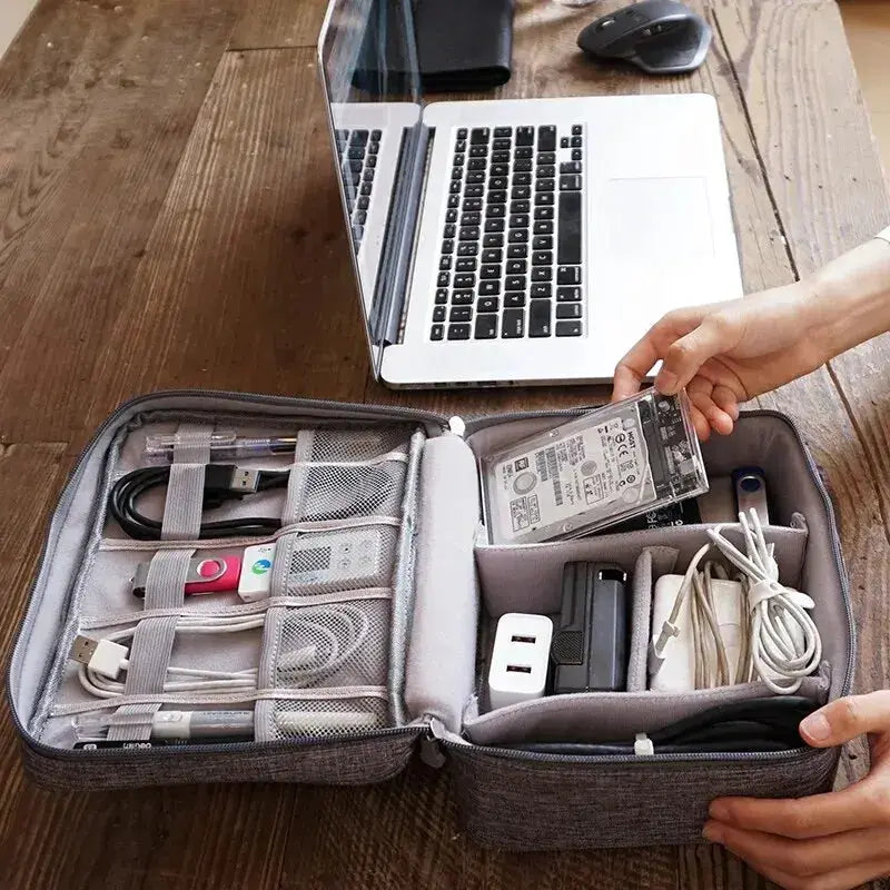 TravelMate Waterproof Cable Storage Bag Digital Organizer Portable USB Data Cable Charger Case With Compartments