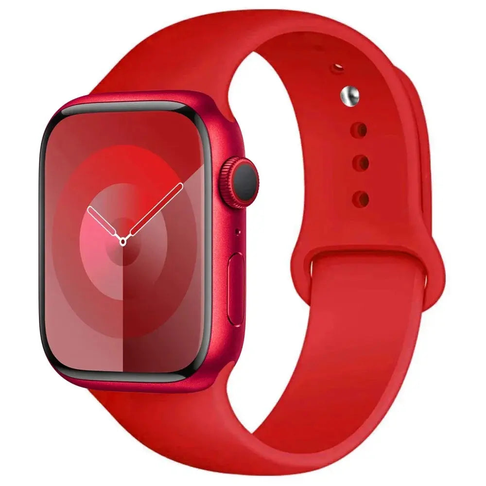 Simples Market silicone Apple Watch band in red for 38–49mm sizes, sport strap compatible with Apple Watch Series 3–9 and Ultra 2