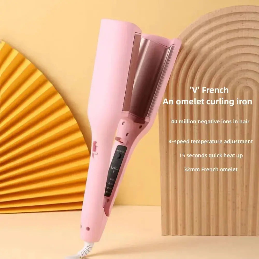 Hair curling iron 32mm deep-wave styler in pink by Simples Market with adjustable temperature