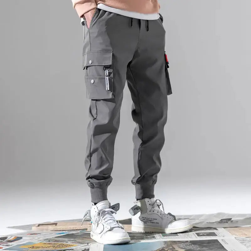 Men Cargo Tactical Pants With Durable Polyester Fabric Multi Pockets For Work Hiking Training Elastic Waist