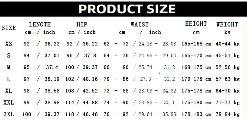 Simples Market 2-piece men tracksuit size chart with XS–3XL measurements (length, hip, waist, height, weight).