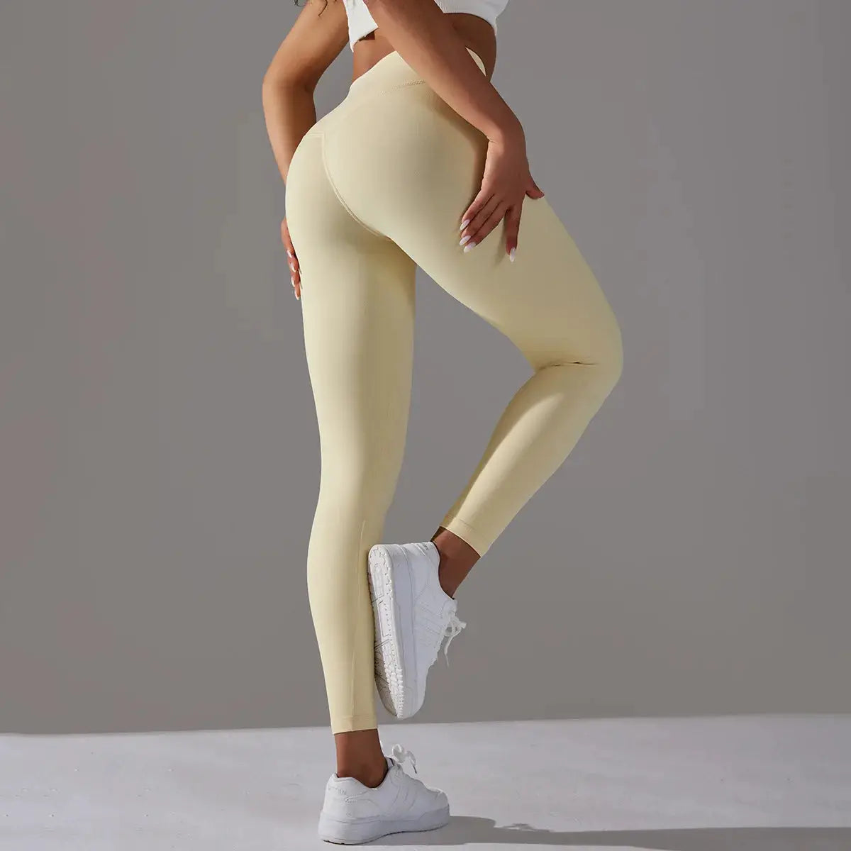High Waist Naked Feeling Leggings for women in beige, tight fitness/yoga pants