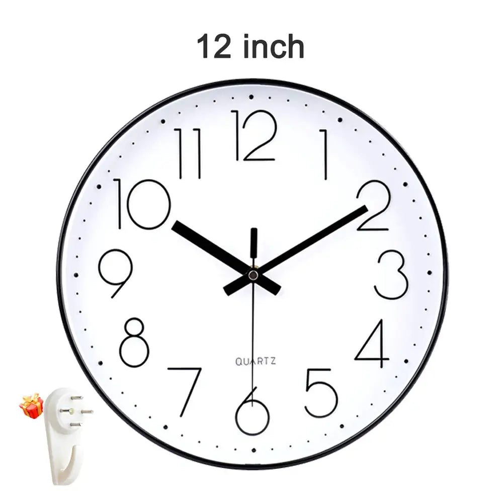 Simples Market 12 inch mute quartz wall clock with bold black numerals on white dial