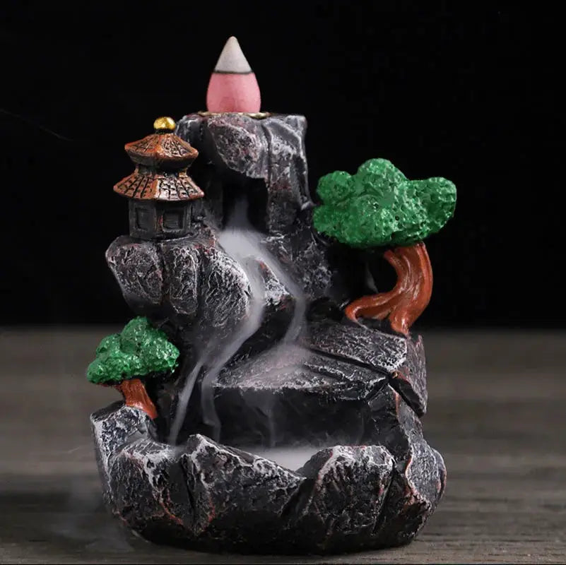 Resin Cascade Backflow Incense Burner With Mountain Waterfall Design For Home Decor And Meditation Gift