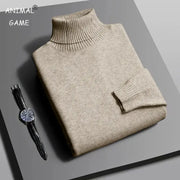 Autumn Mens Knitted Turtleneck Sweater Slim Fit Long Sleeve Anti Pilling Pullover Solid Color Streetwear