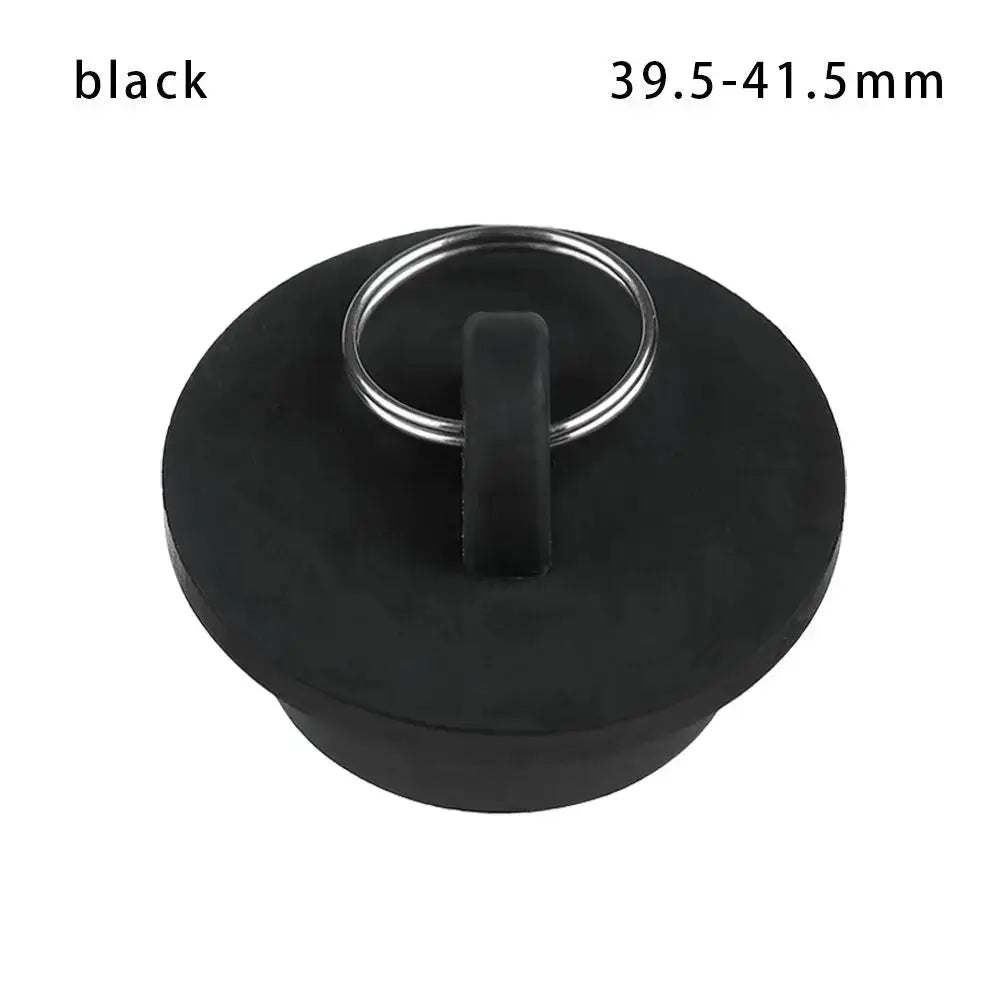Black rubber sink drain plug with metal ring, 39.5–41.5mm, Simples Market