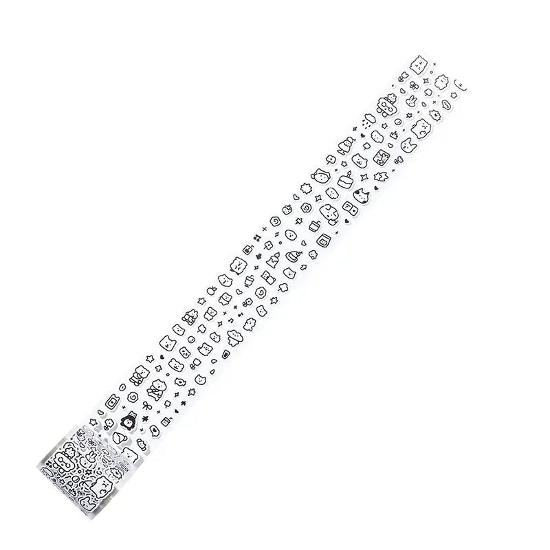 Hand-drawn small-pattern decorative tape, 200cm, clear with black doodles, Simples Market Mr.paper