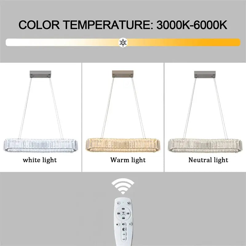 Crystal ring LED chandelier pendant lamp by Simples Market; chrome finish; white, warm, neutral light.