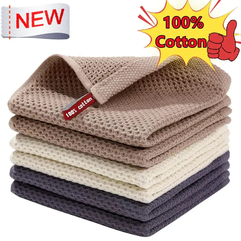 Simples Market 6-pack 100% cotton dishcloths in a multi-color taupe, cream, ivory, white and navy stack