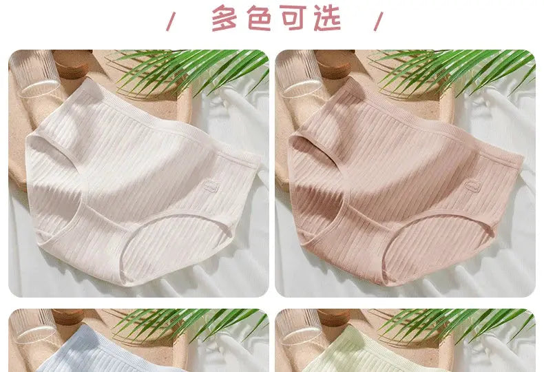 Women's cotton panties set of four in white, pink, blue, green; high-waist antibacterial underwear by Simples Market.