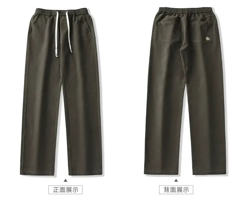 HIQOR men casual pants jogger style in dark olive cotton, Simples Market, front and back views
