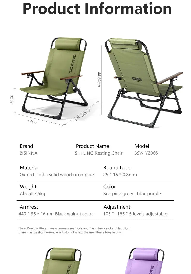 BISINNA camping folding chair with adjustable armrests, sea pine green