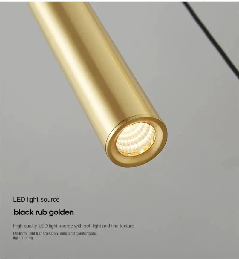 Minimalist bedside LED pendant lamp in gold cylindrical finish, a sleek lighting fixture for bedroom and dining areas.