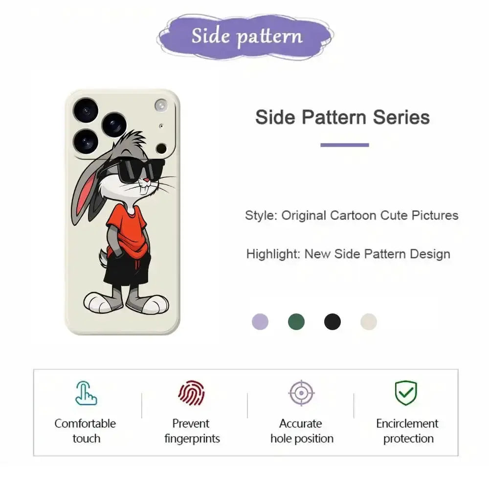 Cool Rabbit silicone phone case for iPhone 17 Pro Max and other models; beige with cartoon rabbit wearing sunglasses, Simples Market