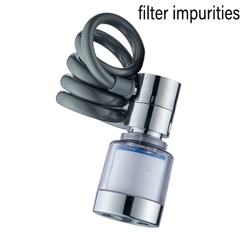 Simples Market 3-mode faucet filter extension with 360° rotation and gray flexible hose
