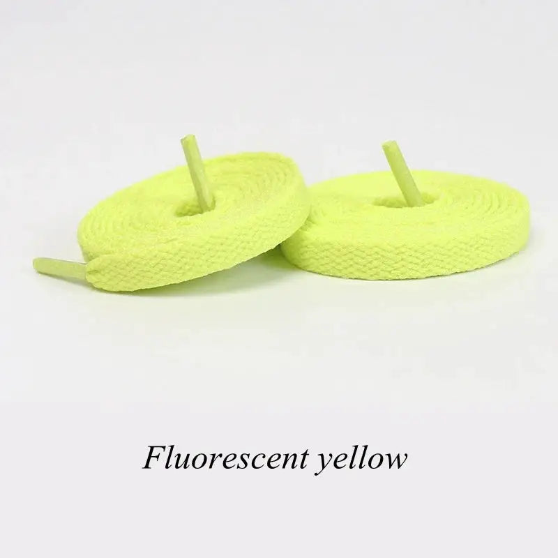 1 pair fluorescent yellow flat shoelaces for casual sneakers; unisex.