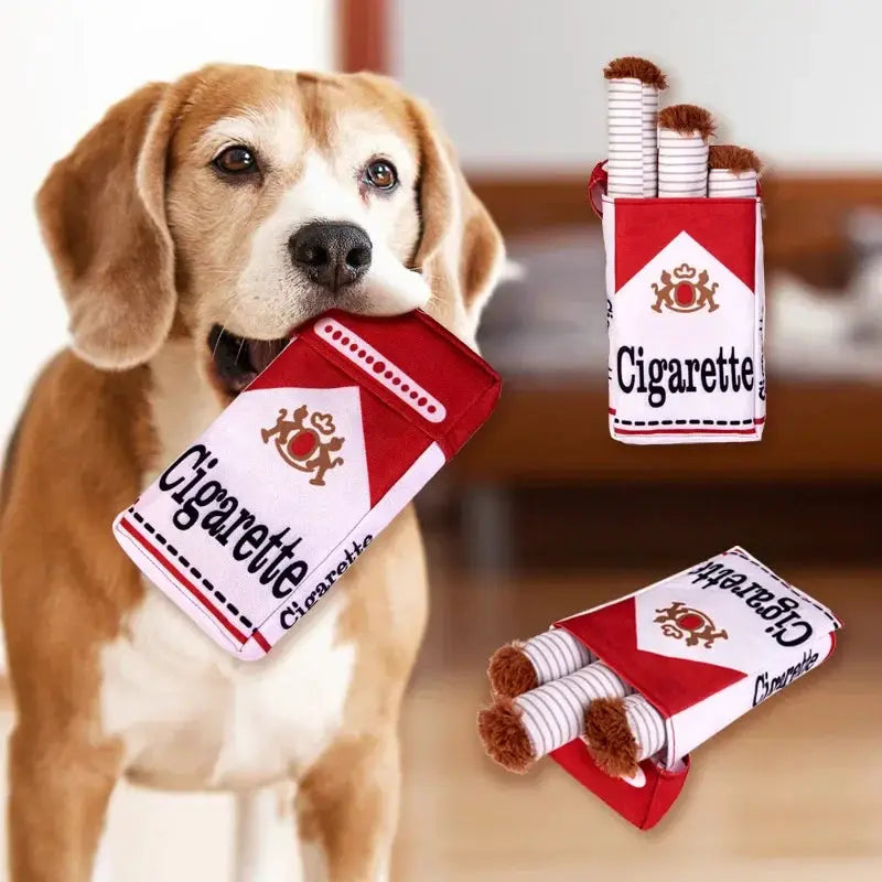 Plush dog toy set: cigarette-design red-and-white chew toys (4-pack) by Simples Market
