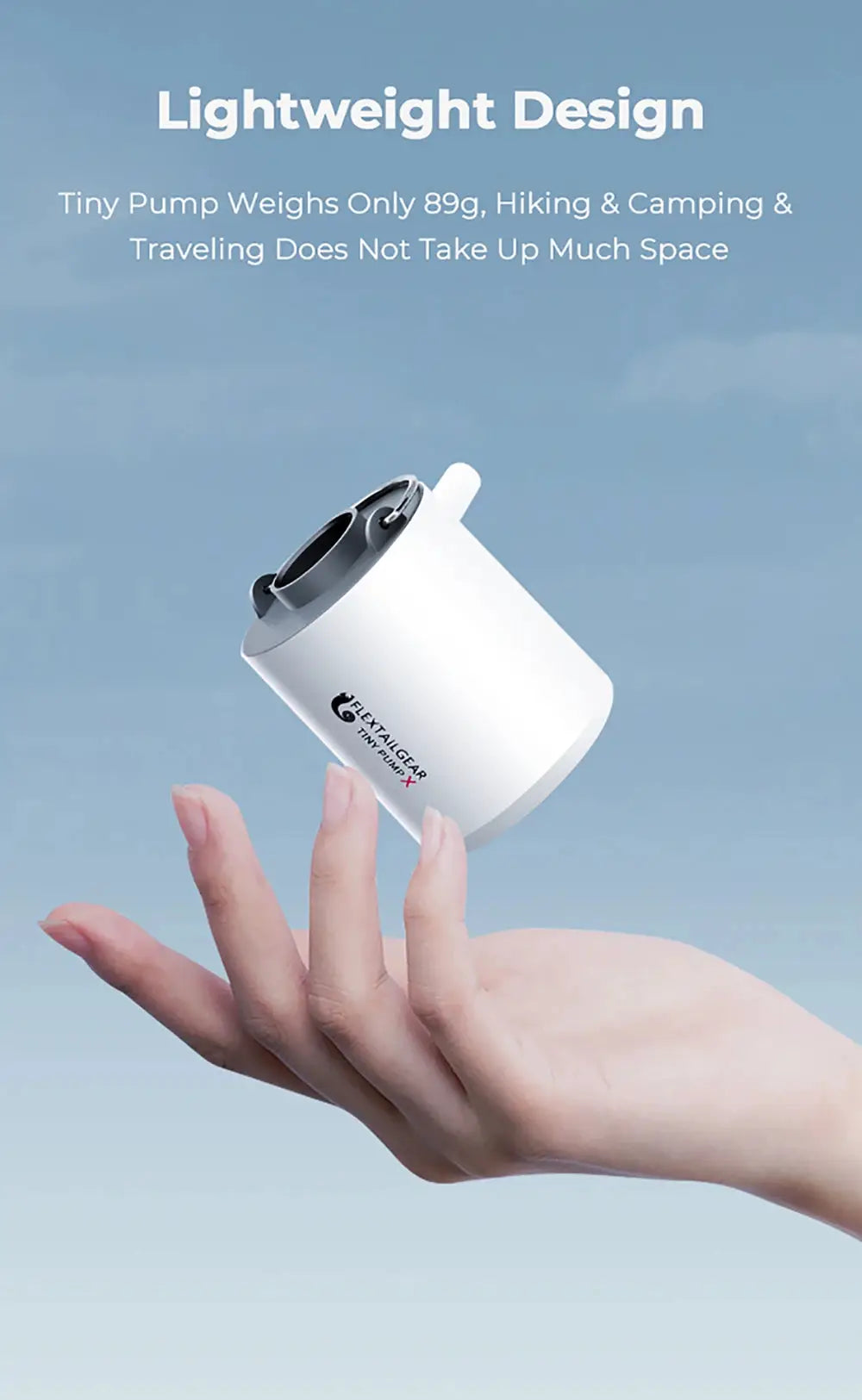 FLEXTAIL Portable Air Pump by Simples Market; white compact camping pump with light and USB-C charging