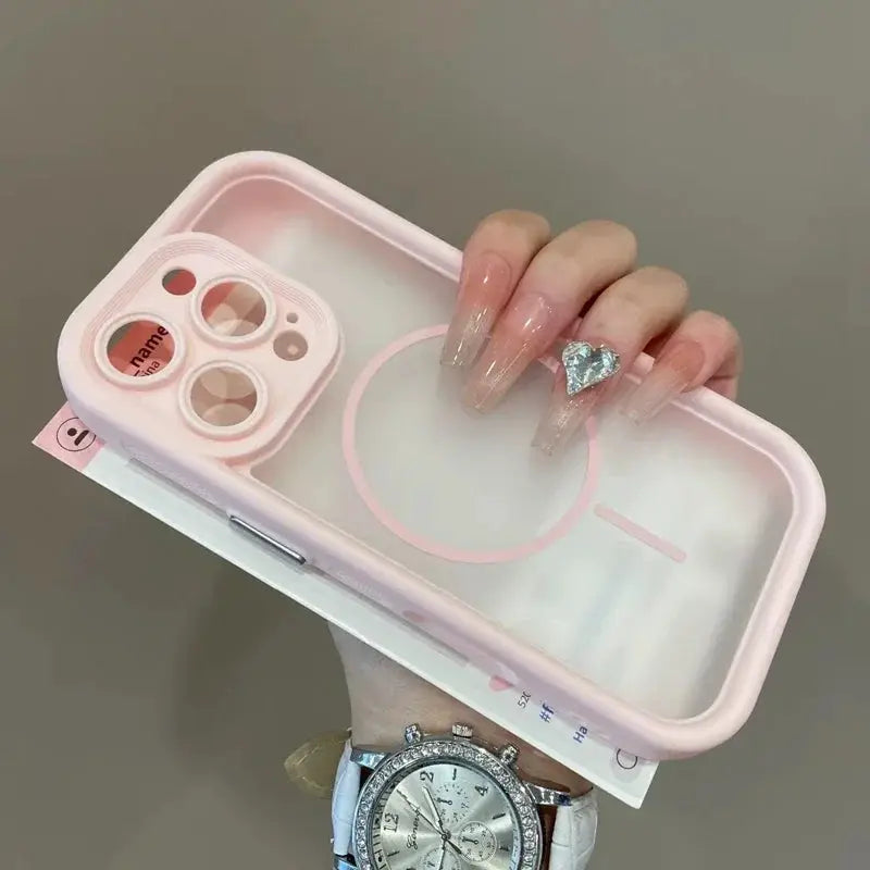 Simples Market pink 2-in-1 skin-feel MagSafe iPhone case with translucent back; shockproof