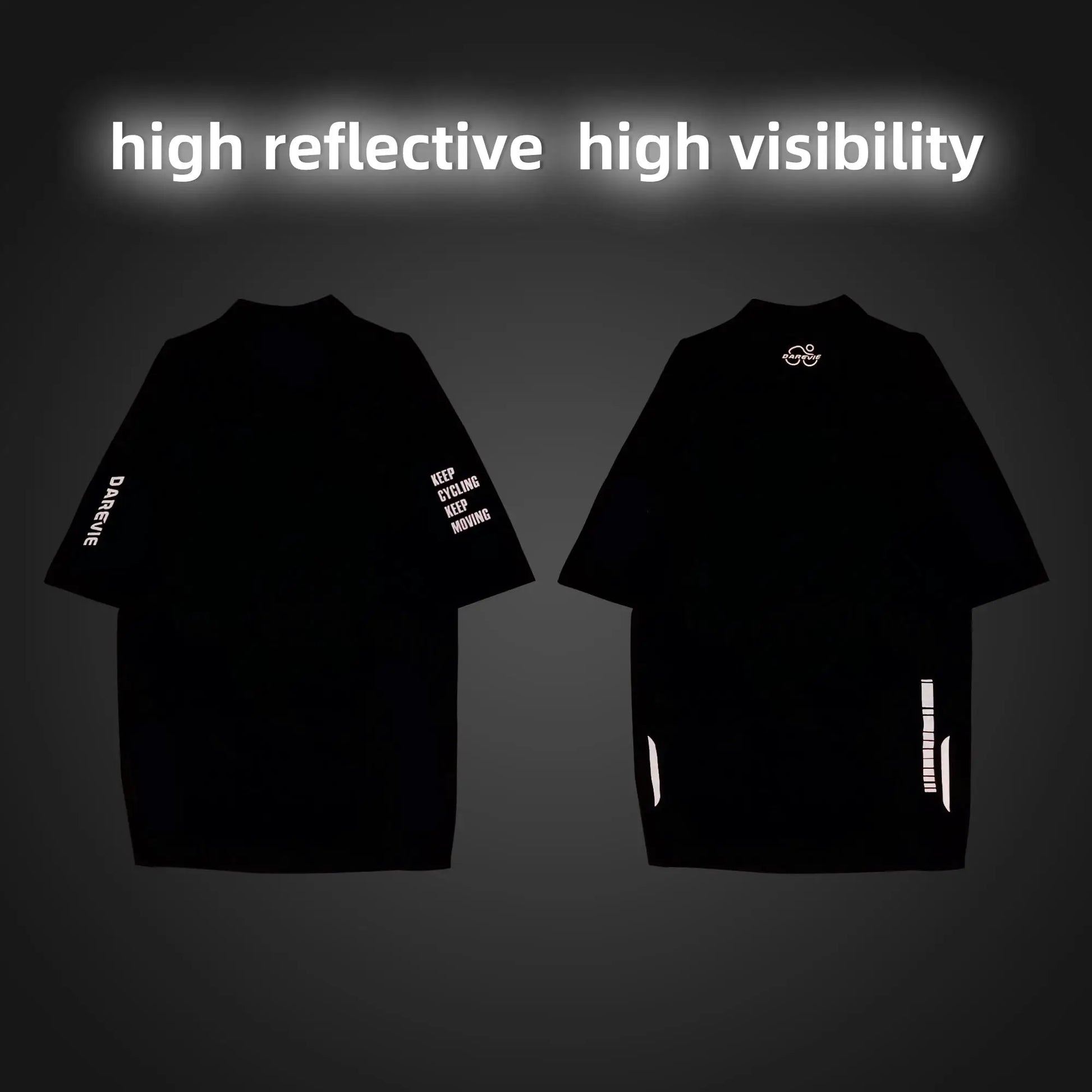 DAREVIE cycling jerseys (2) in black with white branding and reflective accents for high visibility