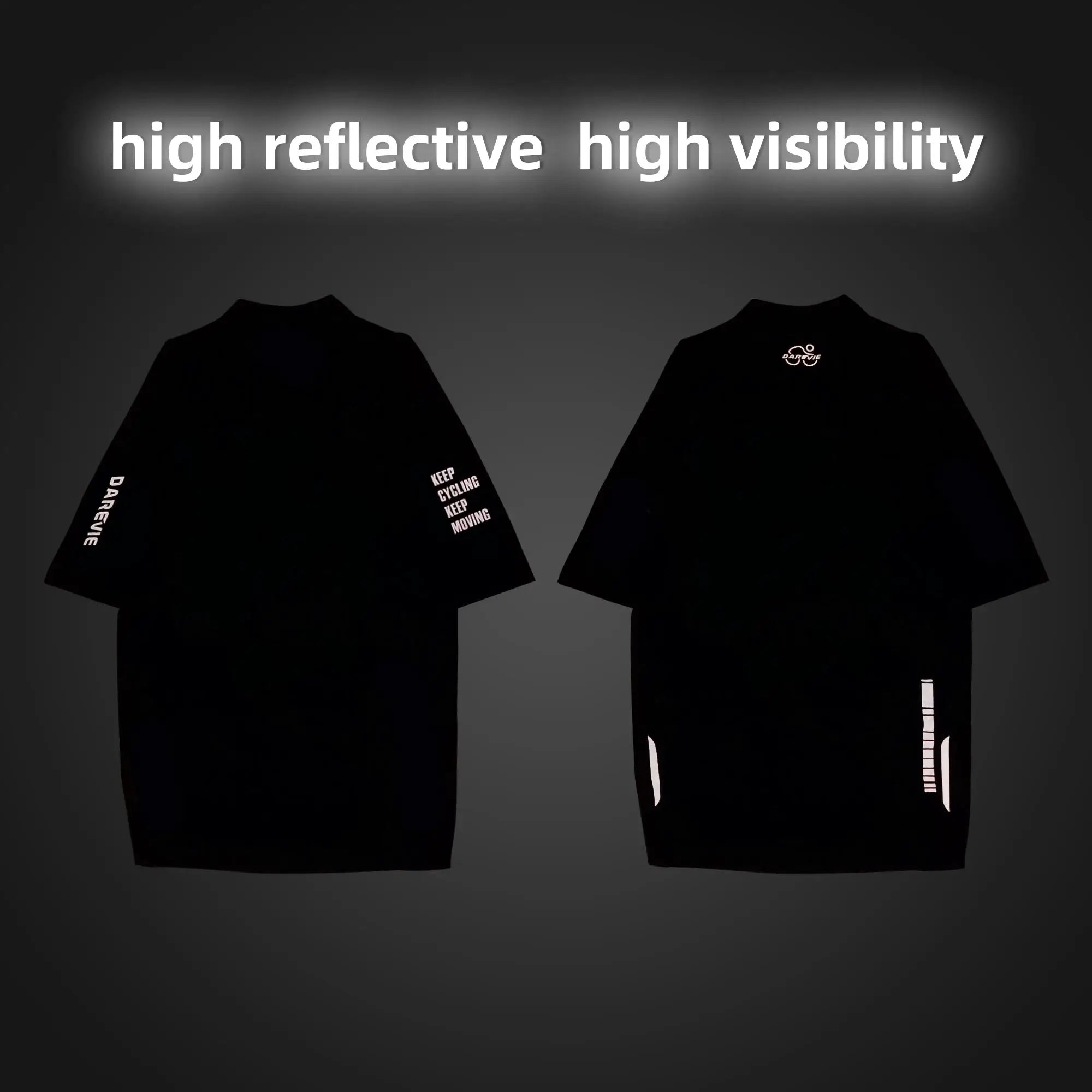 DAREVIE cycling jerseys (2) in black with white branding and reflective accents for high visibility