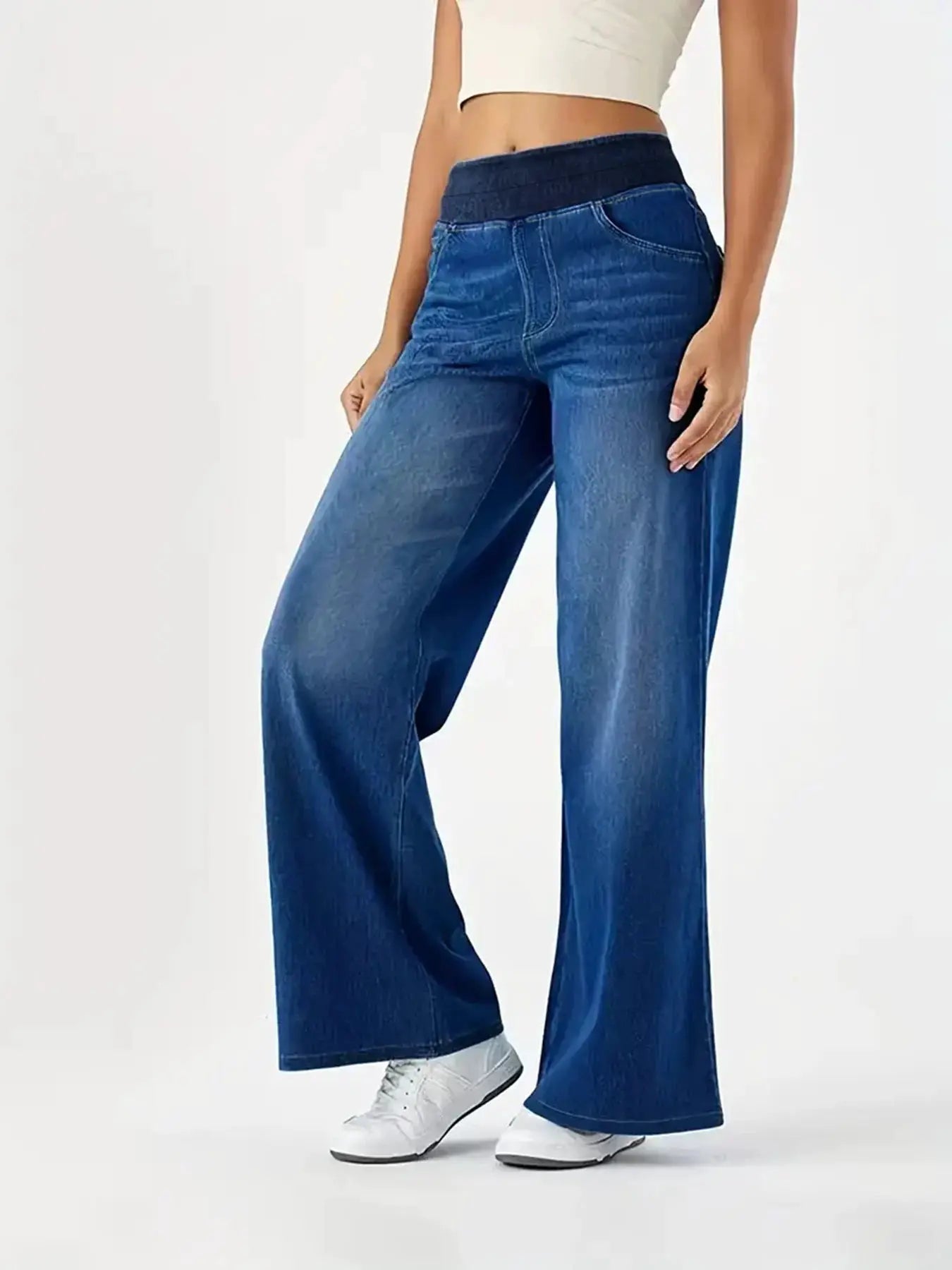 Y2K Baggy Jeans For Women Ribbed High Waist Loose Straight Leg Denim