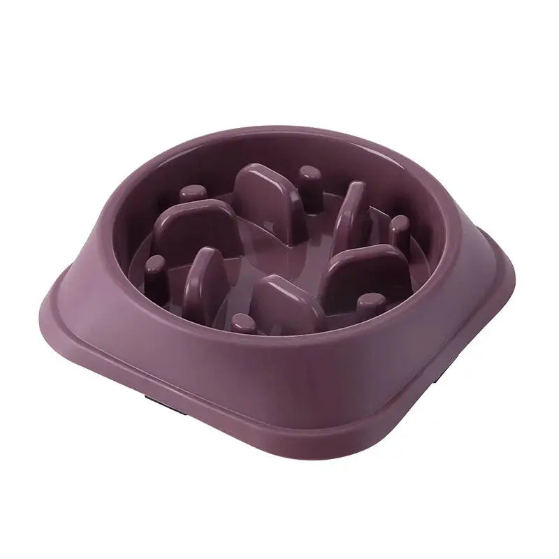 Simples Market pet slow-feeder bowl, purple anti-choking design with multiple internal barriers, non-slip.