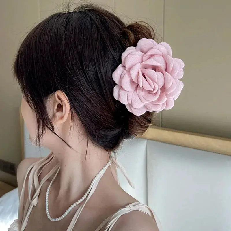 Maison Rose French Fabric Rose Hair Claw Clips Durable Plastic With Delicate Floral Pattern For Women And Girls