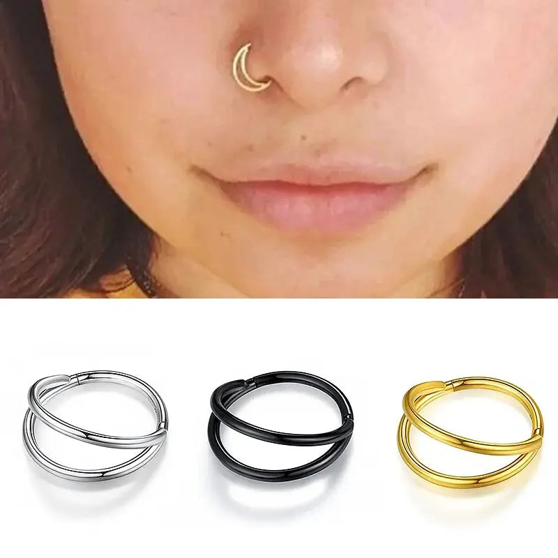 Double Septum Rings Open Nose Hoops Cartilage Hoop Earrings Nose Piercing 16G 18G 20G 6mm 8mm 10mm