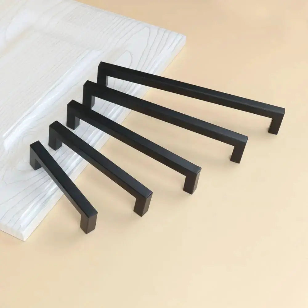 Square Cabinet Handle Stainless Steel Wire Drawn Finish Black Gold Silver Kitchen Cabinets Wardrobe Drawers
