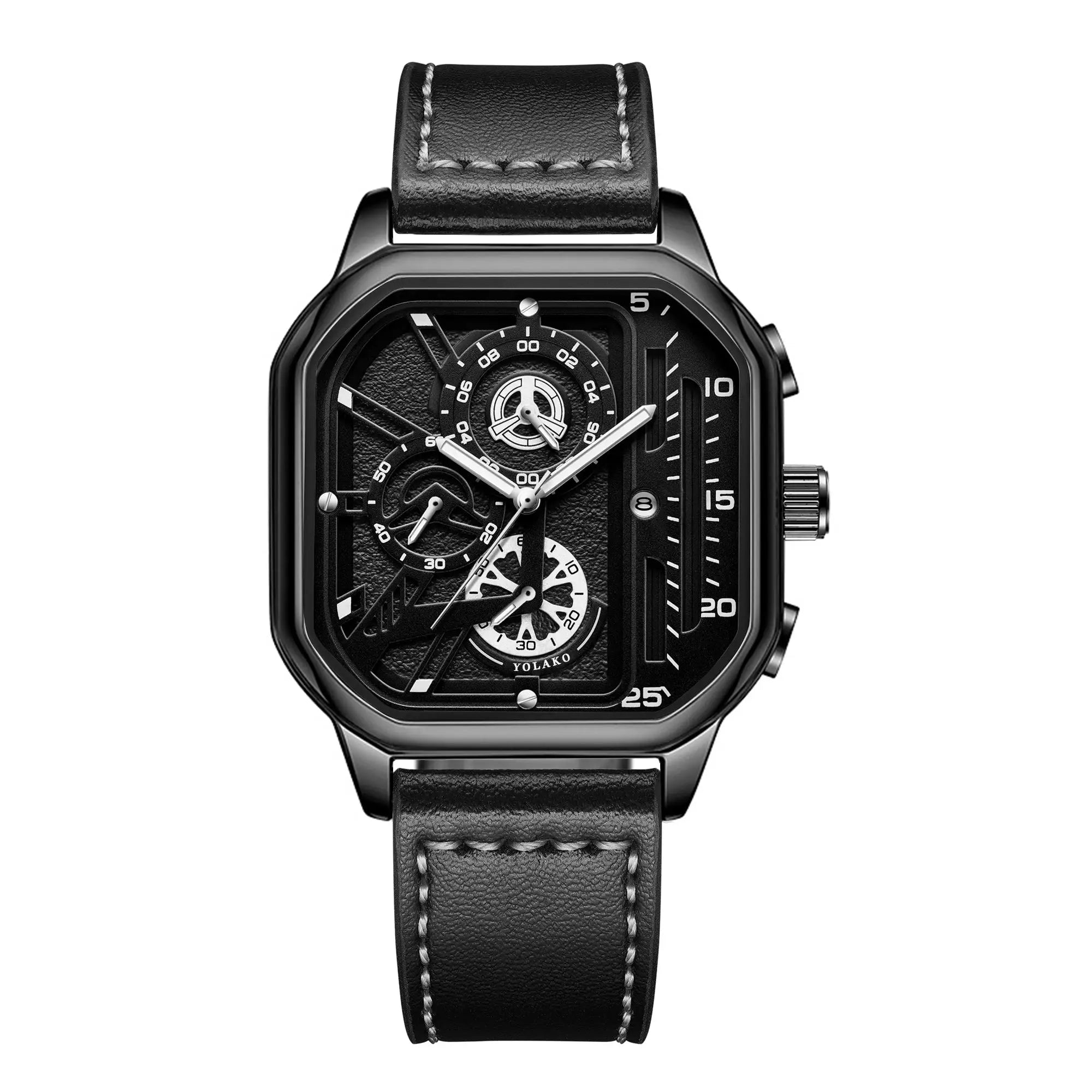 Yolako Luxury Big Dial Mens Square Watch With PU Leather Strap Alloy Case For Casual And Sports
