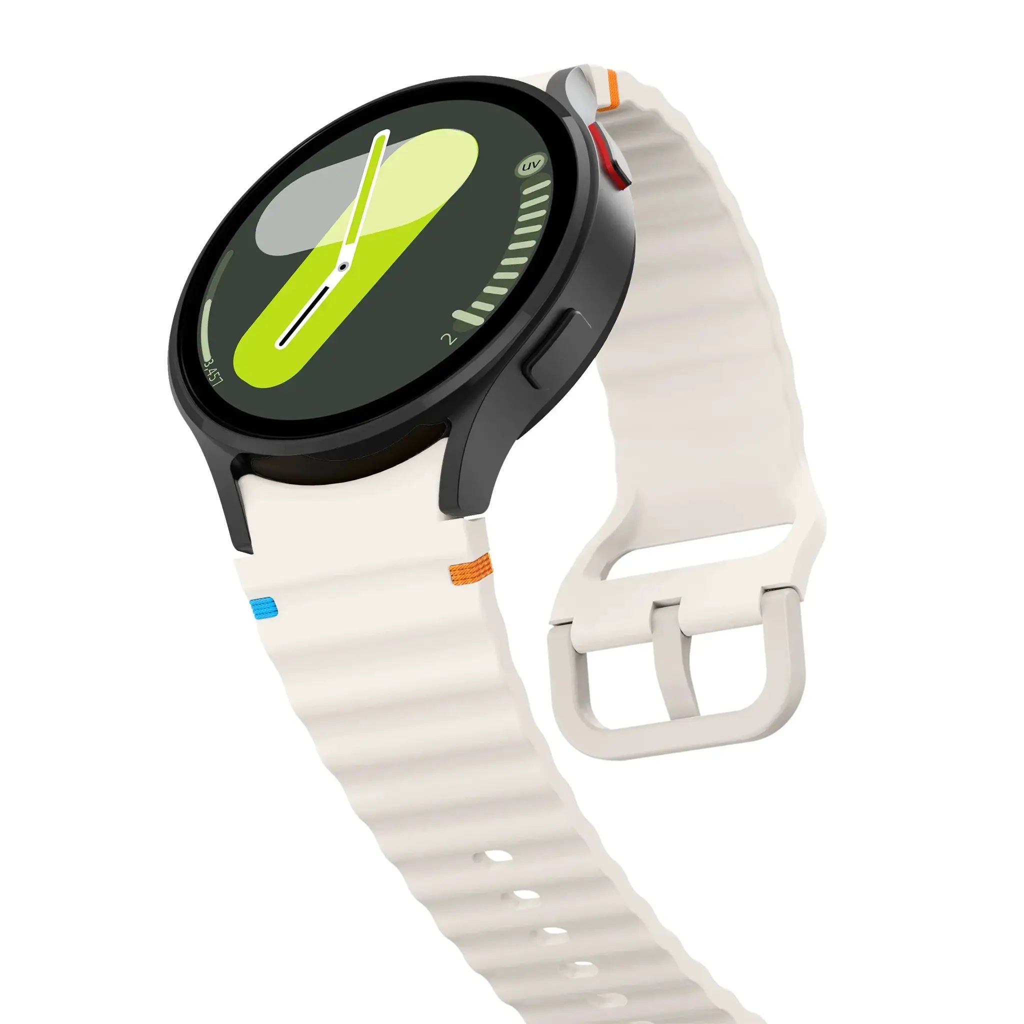 Original silicone band set for Samsung Galaxy Watch by Simples Market (3 cream bands with colored stitching)