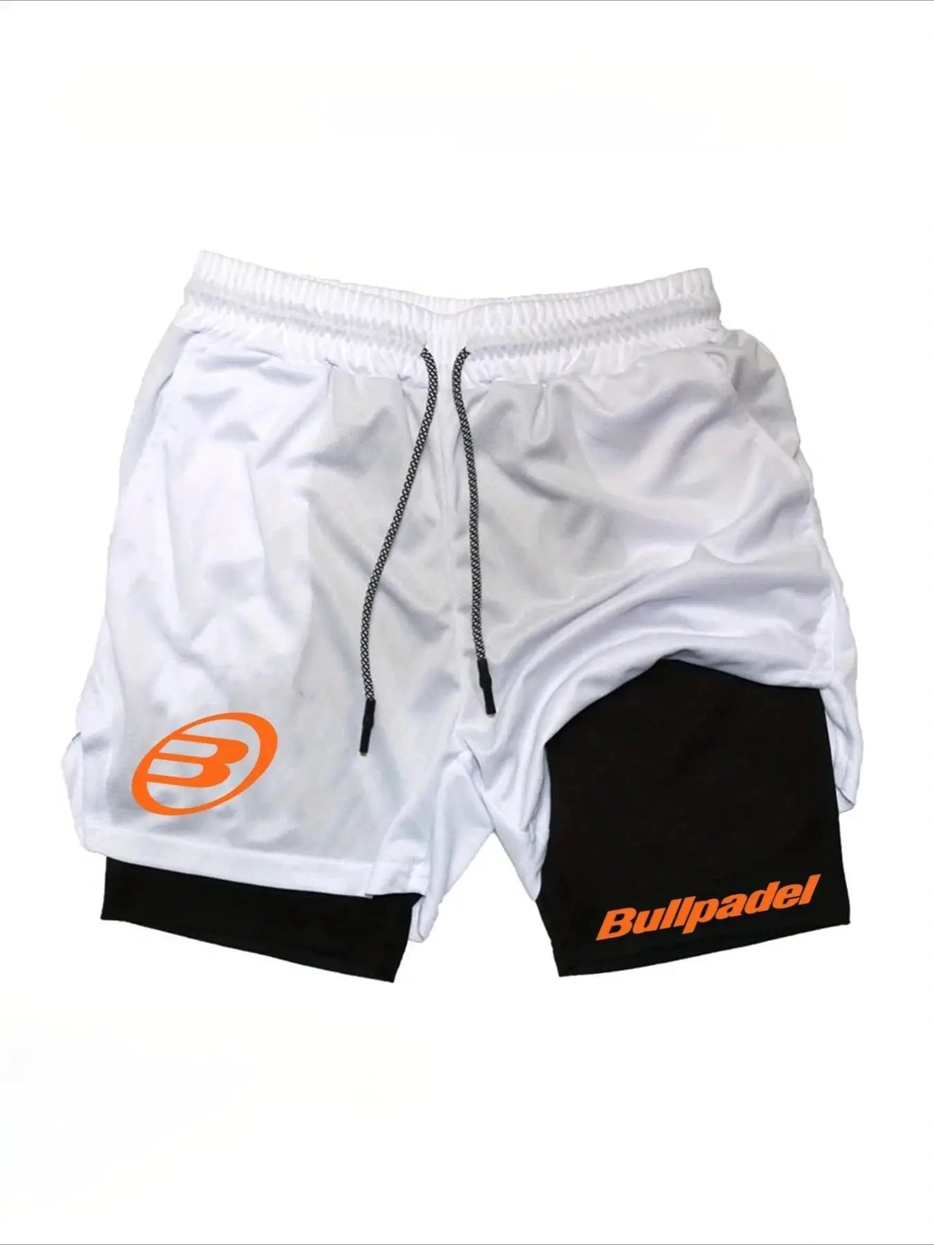 Berserk men's 2-in-1 white quick-drying sports shorts with black inner panel and Bullpadel branding