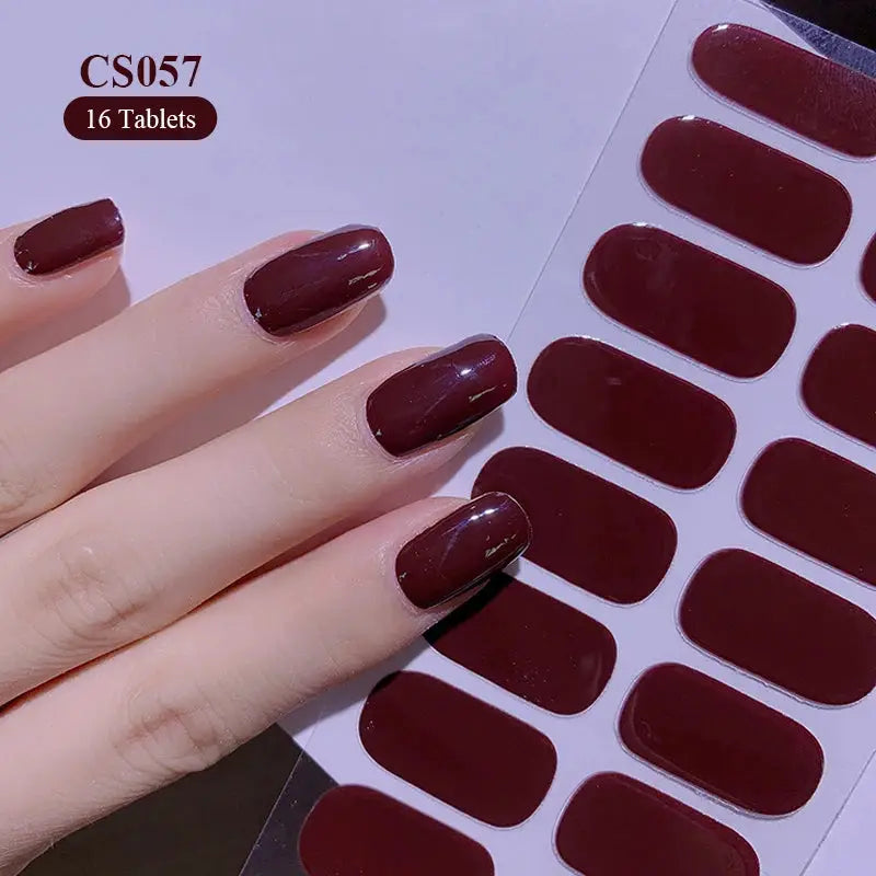 Full cover burgundy nail sticker set, self-adhesive designer nail art for manicure