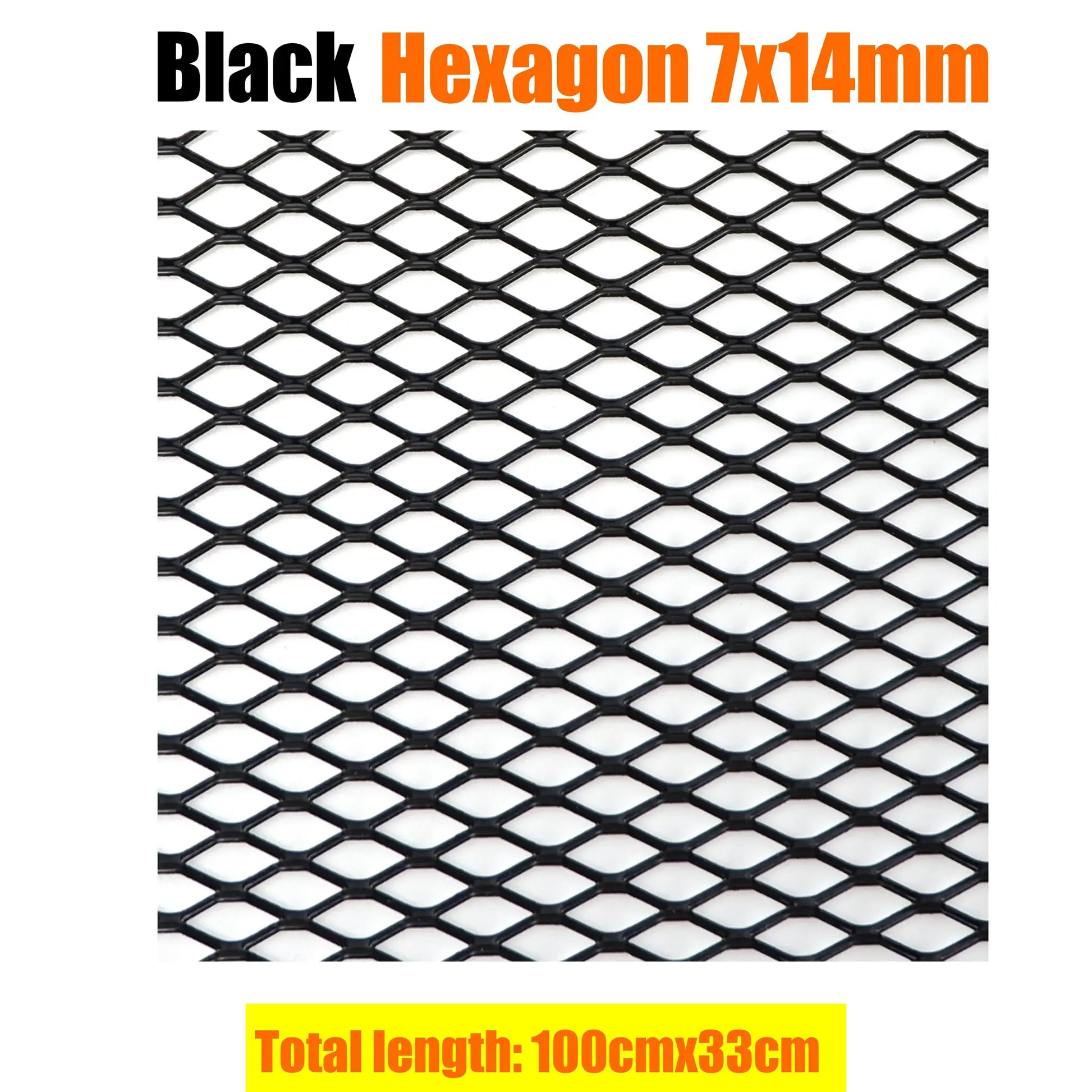 Car bumper grille mesh by Simples Market, black aluminium hexagon pattern, 100x33cm