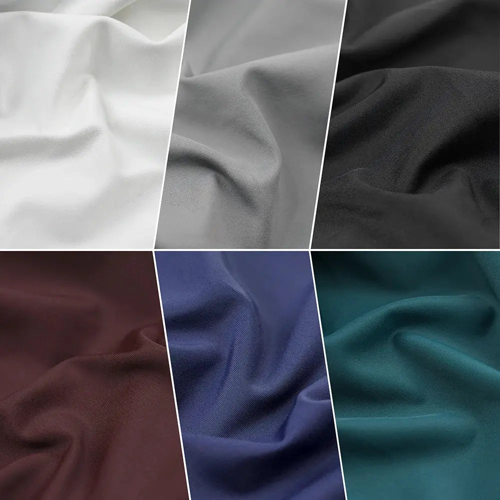 DAREVIE men's cycling bib shorts fabric swatches in white, gray, black, burgundy, navy, teal (6 colors)