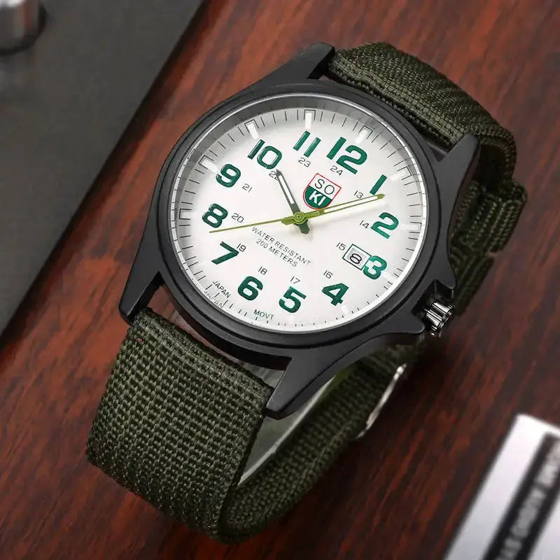 Army Simple Calendar Quartz Men Sports Watch With Complete Calendar And Nylon Band For Everyday Durability