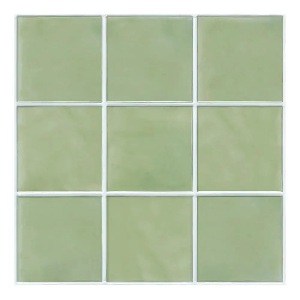 Tile stickers; 12-piece sheet of light green 30x30cm self-adhesive 3D tiles for kitchen and bathroom, water-resistant